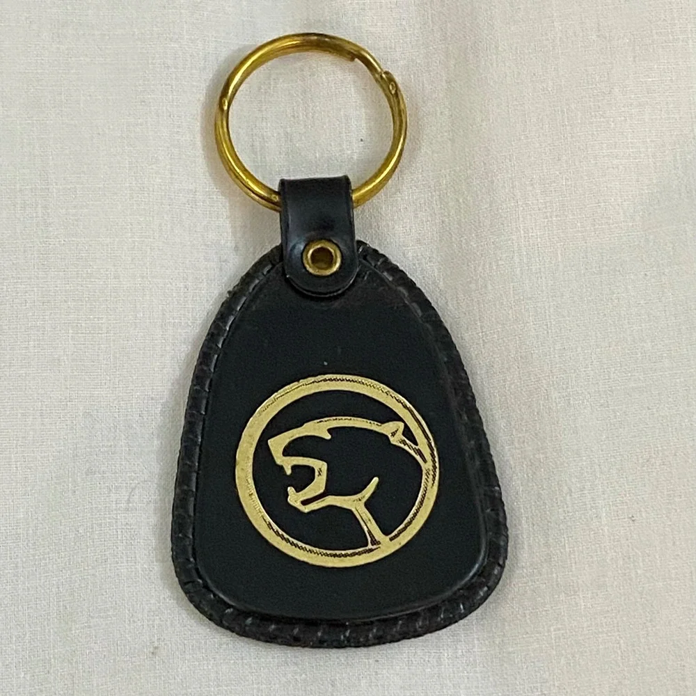 Mercury Cougar Key Fob Mens OS Black Vintage Leather Gold Cat Head Muscle Car